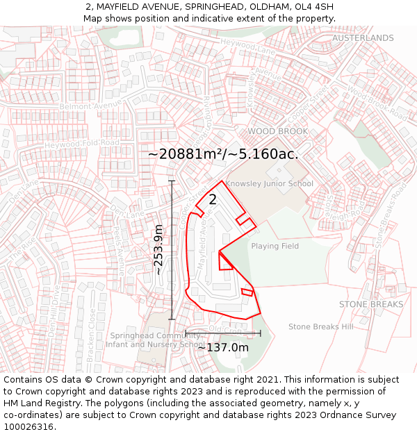 2, MAYFIELD AVENUE, SPRINGHEAD, OLDHAM, OL4 4SH: Plot and title map