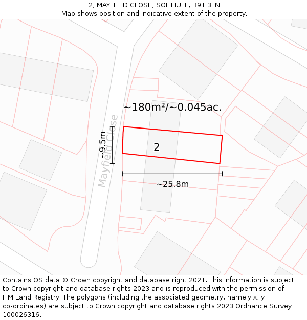 2, MAYFIELD CLOSE, SOLIHULL, B91 3FN: Plot and title map