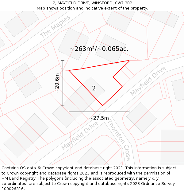 2, MAYFIELD DRIVE, WINSFORD, CW7 3RP: Plot and title map