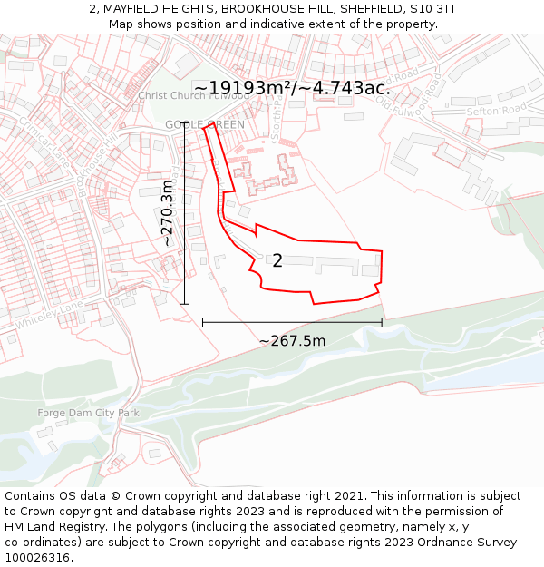 2, MAYFIELD HEIGHTS, BROOKHOUSE HILL, SHEFFIELD, S10 3TT: Plot and title map