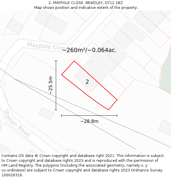 2, MAYPOLE CLOSE, BEWDLEY, DY12 1BZ: Plot and title map