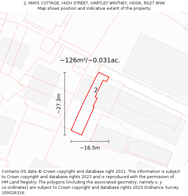 2, MAYS COTTAGE, HIGH STREET, HARTLEY WINTNEY, HOOK, RG27 8NW: Plot and title map