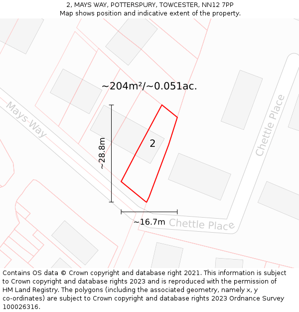 2, MAYS WAY, POTTERSPURY, TOWCESTER, NN12 7PP: Plot and title map
