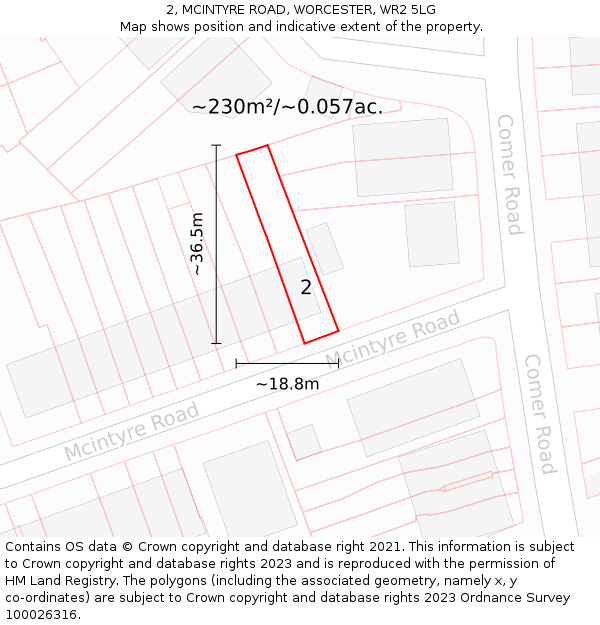 2, MCINTYRE ROAD, WORCESTER, WR2 5LG: Plot and title map
