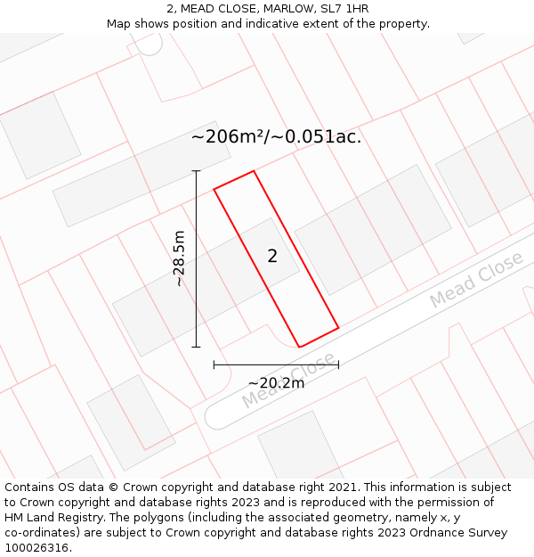 2, MEAD CLOSE, MARLOW, SL7 1HR: Plot and title map