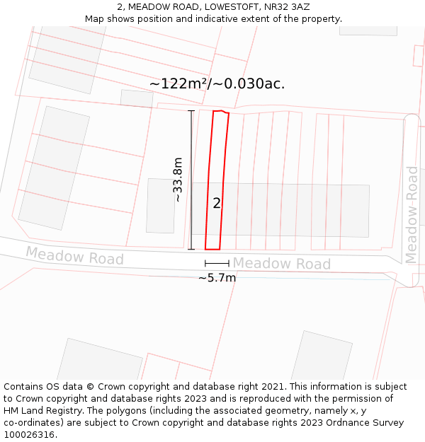 2, MEADOW ROAD, LOWESTOFT, NR32 3AZ: Plot and title map