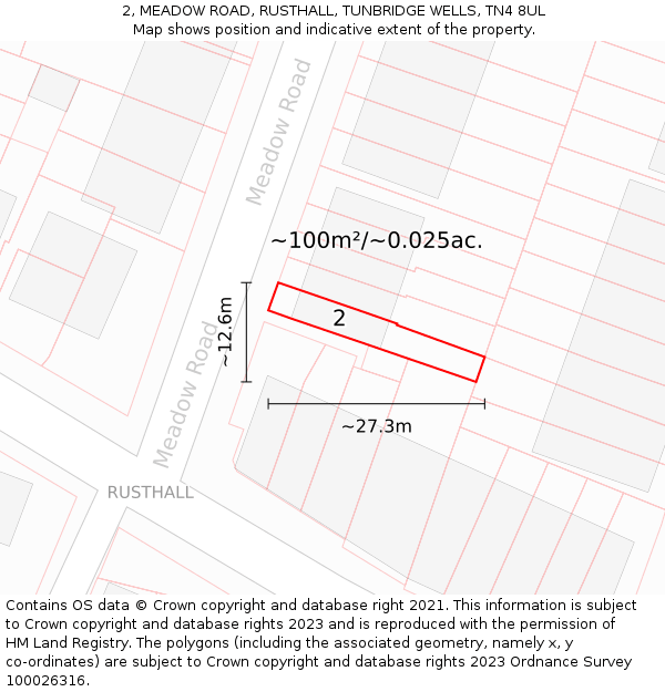 2, MEADOW ROAD, RUSTHALL, TUNBRIDGE WELLS, TN4 8UL: Plot and title map