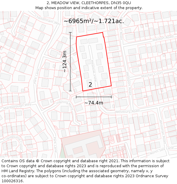 2, MEADOW VIEW, CLEETHORPES, DN35 0QU: Plot and title map