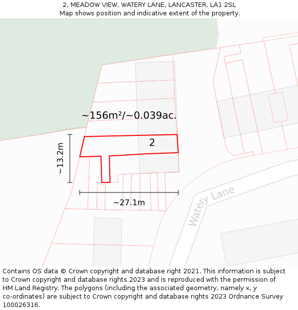 2, MEADOW VIEW, WATERY LANE, LANCASTER, LA1 2SL: Plot and title map