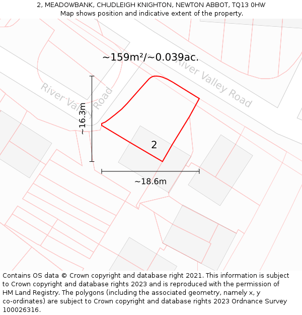 2, MEADOWBANK, CHUDLEIGH KNIGHTON, NEWTON ABBOT, TQ13 0HW: Plot and title map