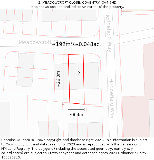 2, MEADOWCROFT CLOSE, COVENTRY, CV4 9HD: Plot and title map