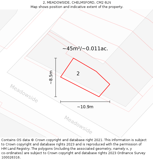 2, MEADOWSIDE, CHELMSFORD, CM2 6LN: Plot and title map