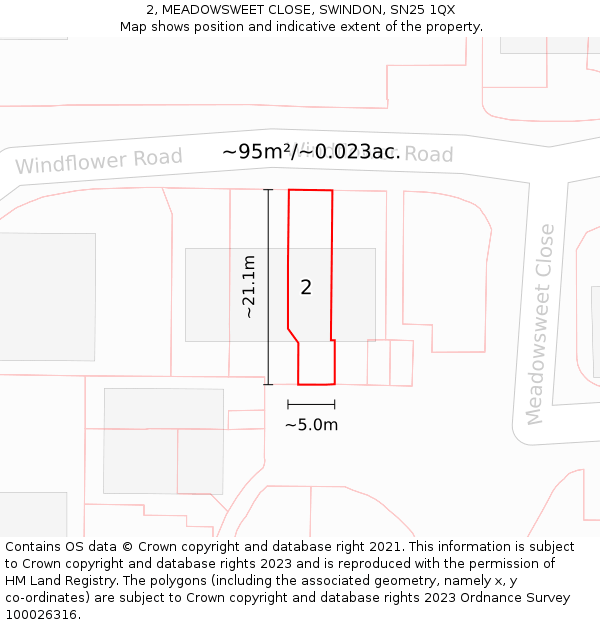 2, MEADOWSWEET CLOSE, SWINDON, SN25 1QX: Plot and title map