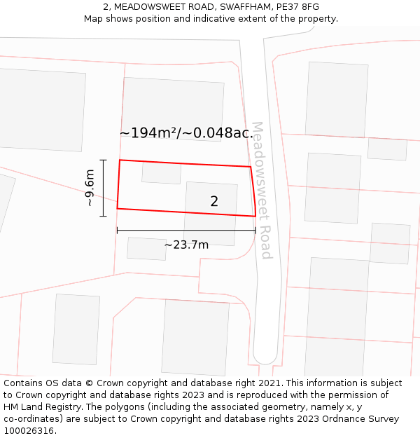 2, MEADOWSWEET ROAD, SWAFFHAM, PE37 8FG: Plot and title map