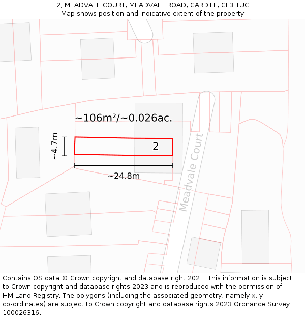 2, MEADVALE COURT, MEADVALE ROAD, CARDIFF, CF3 1UG: Plot and title map