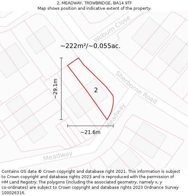 2, MEADWAY, TROWBRIDGE, BA14 9TF: Plot and title map
