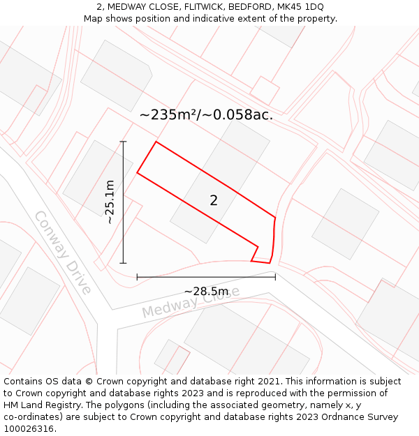 2, MEDWAY CLOSE, FLITWICK, BEDFORD, MK45 1DQ: Plot and title map