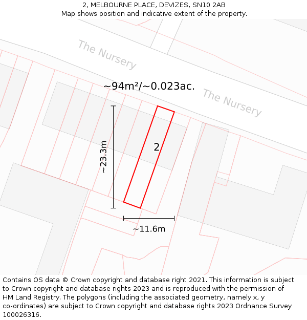 2, MELBOURNE PLACE, DEVIZES, SN10 2AB: Plot and title map
