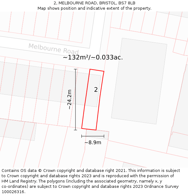 2, MELBOURNE ROAD, BRISTOL, BS7 8LB: Plot and title map