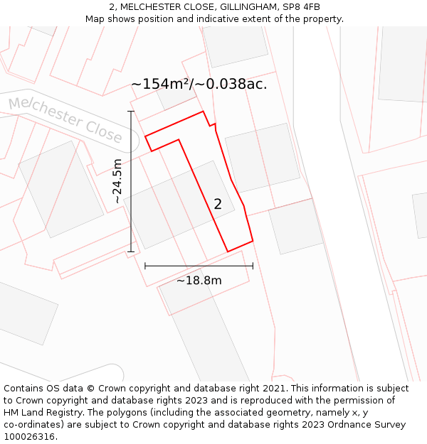 2, MELCHESTER CLOSE, GILLINGHAM, SP8 4FB: Plot and title map