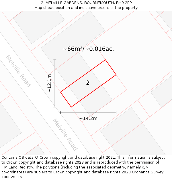 2, MELVILLE GARDENS, BOURNEMOUTH, BH9 2PP: Plot and title map