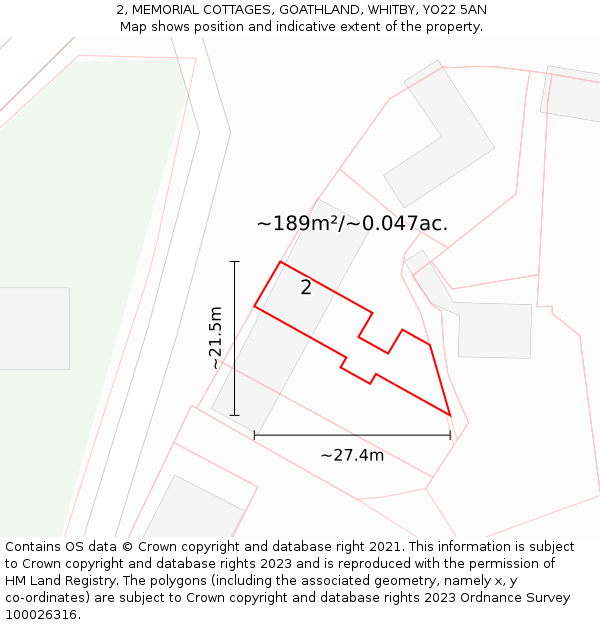 2, MEMORIAL COTTAGES, GOATHLAND, WHITBY, YO22 5AN: Plot and title map