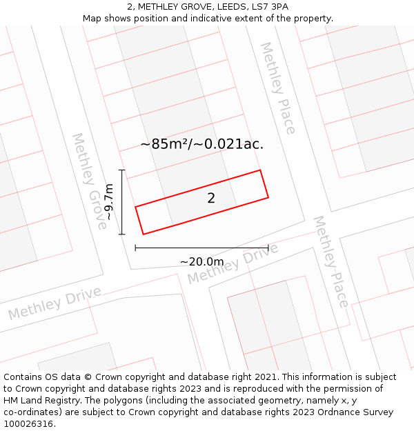 2, METHLEY GROVE, LEEDS, LS7 3PA: Plot and title map