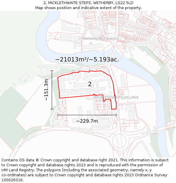 2, MICKLETHWAITE STEPS, WETHERBY, LS22 5LD: Plot and title map