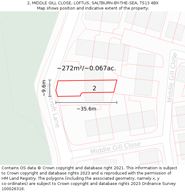 2, MIDDLE GILL CLOSE, LOFTUS, SALTBURN-BY-THE-SEA, TS13 4BX: Plot and title map
