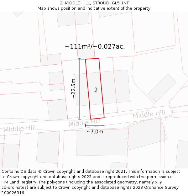2, MIDDLE HILL, STROUD, GL5 1NT: Plot and title map