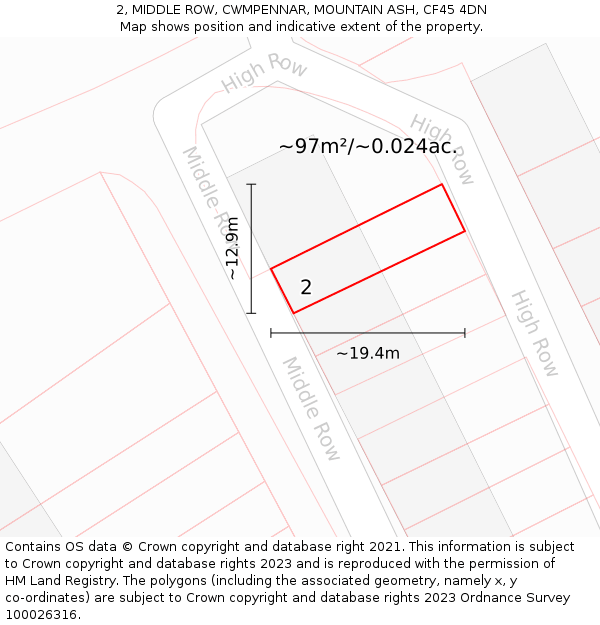 2, MIDDLE ROW, CWMPENNAR, MOUNTAIN ASH, CF45 4DN: Plot and title map