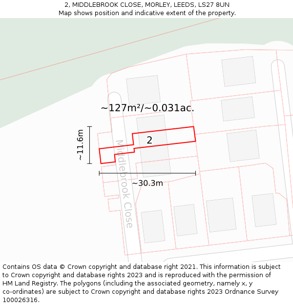 2, MIDDLEBROOK CLOSE, MORLEY, LEEDS, LS27 8UN: Plot and title map