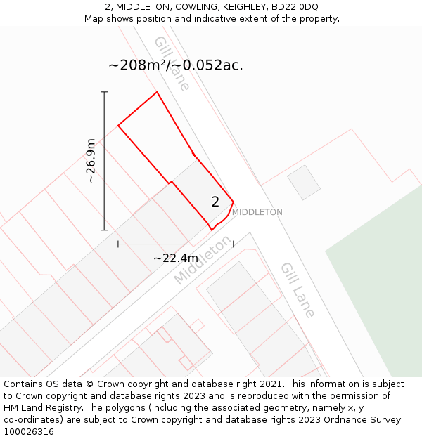 2, MIDDLETON, COWLING, KEIGHLEY, BD22 0DQ: Plot and title map