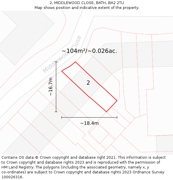 2, MIDDLEWOOD CLOSE, BATH, BA2 2TU: Plot and title map