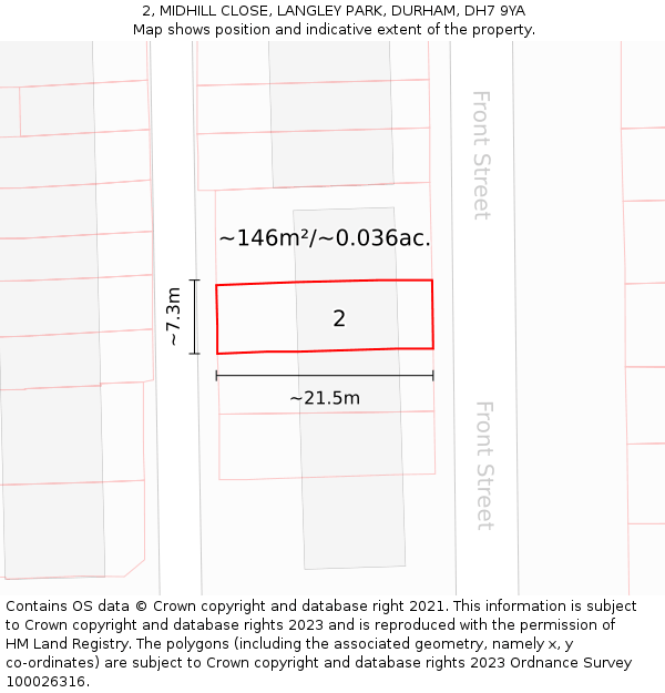 2, MIDHILL CLOSE, LANGLEY PARK, DURHAM, DH7 9YA: Plot and title map