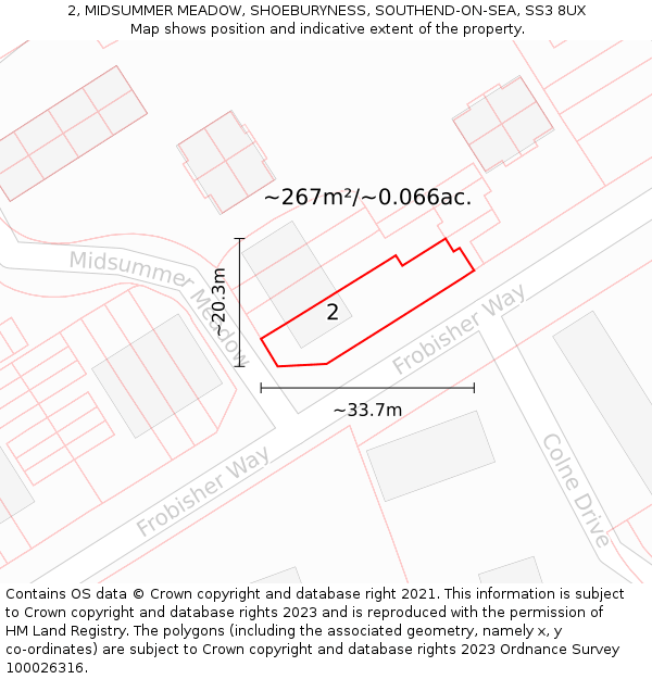 2, MIDSUMMER MEADOW, SHOEBURYNESS, SOUTHEND-ON-SEA, SS3 8UX: Plot and title map