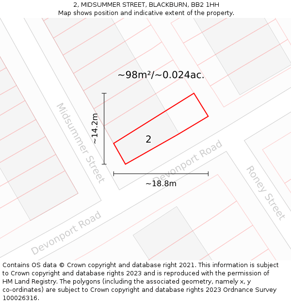 2, MIDSUMMER STREET, BLACKBURN, BB2 1HH: Plot and title map