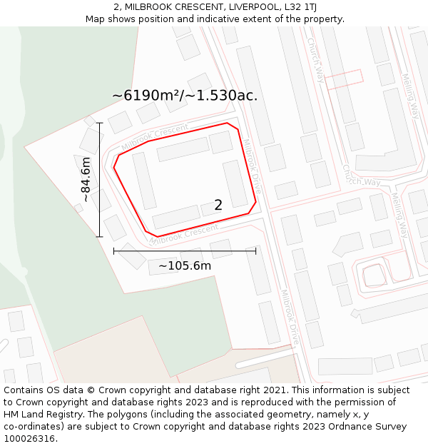 2, MILBROOK CRESCENT, LIVERPOOL, L32 1TJ: Plot and title map