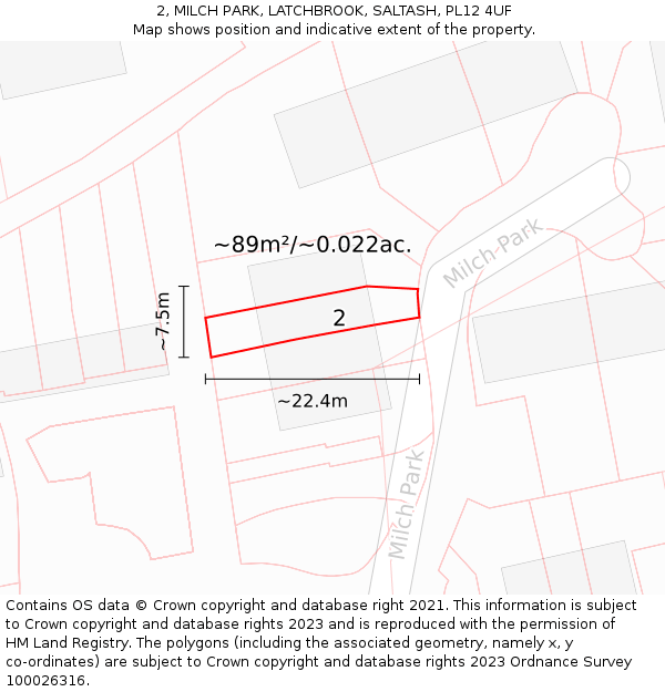 2, MILCH PARK, LATCHBROOK, SALTASH, PL12 4UF: Plot and title map