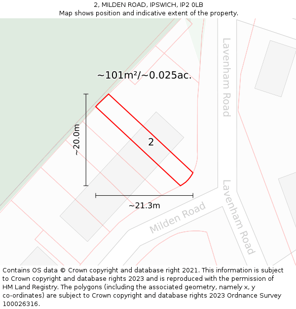 2, MILDEN ROAD, IPSWICH, IP2 0LB: Plot and title map