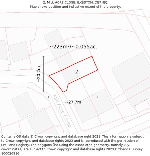 2, MILL ACRE CLOSE, ILKESTON, DE7 9JQ: Plot and title map