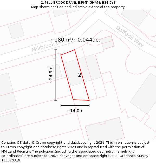 2, MILL BROOK DRIVE, BIRMINGHAM, B31 2YS: Plot and title map