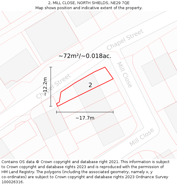 2, MILL CLOSE, NORTH SHIELDS, NE29 7QE: Plot and title map