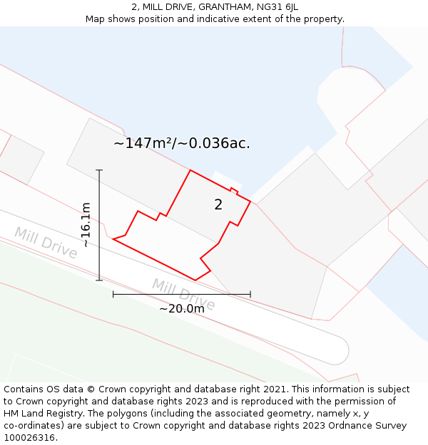 2, MILL DRIVE, GRANTHAM, NG31 6JL: Plot and title map