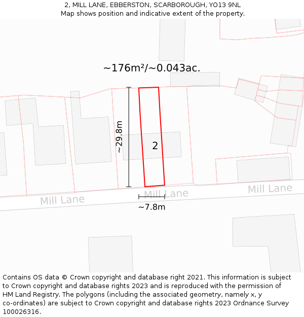 2, MILL LANE, EBBERSTON, SCARBOROUGH, YO13 9NL: Plot and title map
