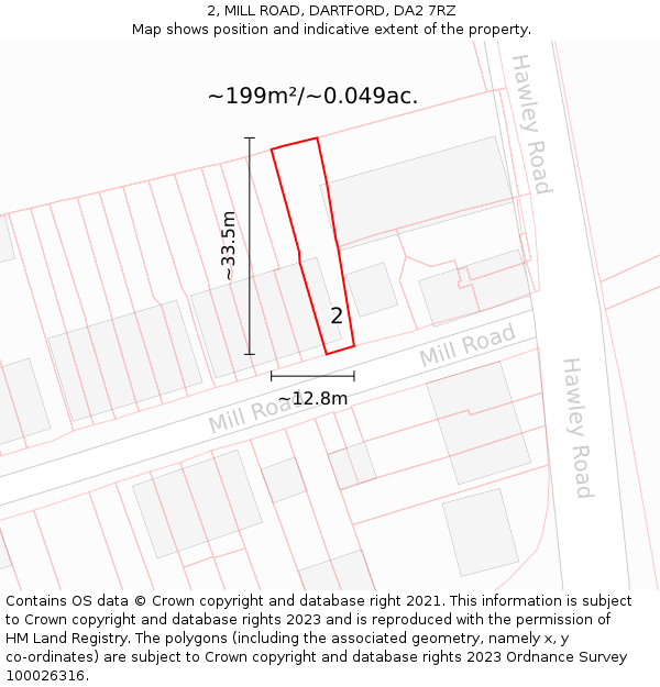 2, MILL ROAD, DARTFORD, DA2 7RZ: Plot and title map