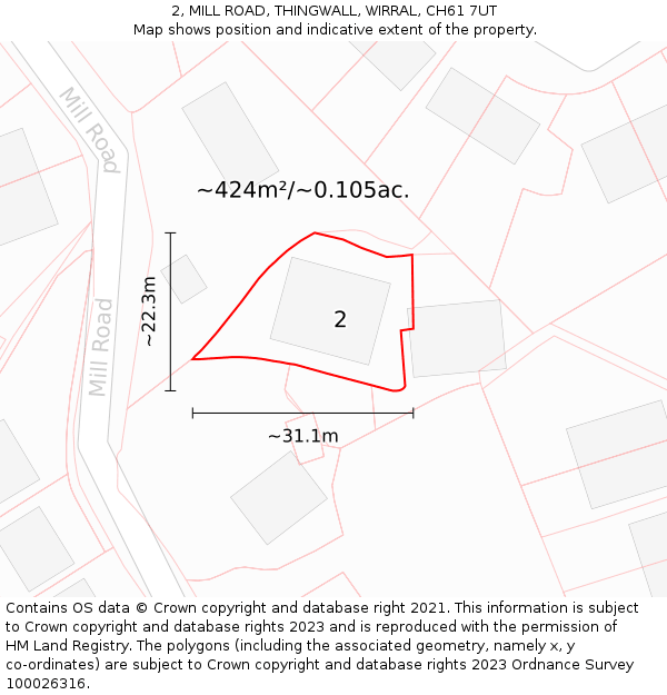 2, MILL ROAD, THINGWALL, WIRRAL, CH61 7UT: Plot and title map