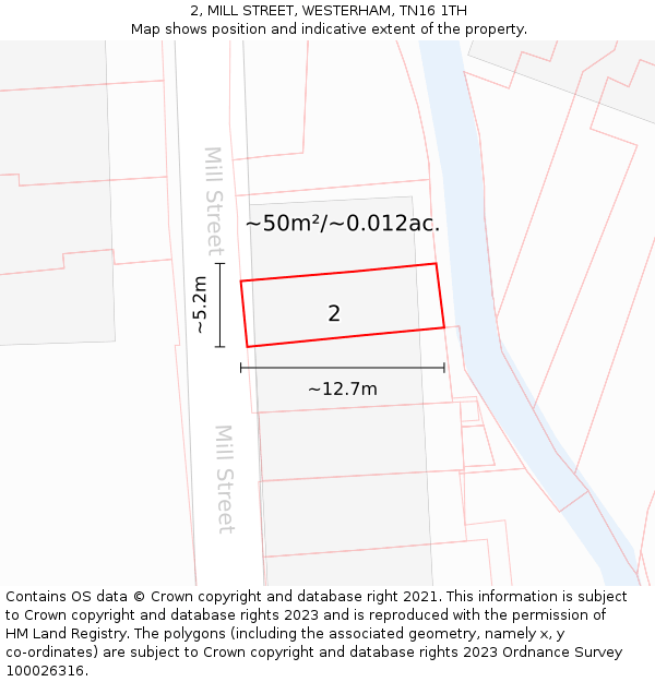 2, MILL STREET, WESTERHAM, TN16 1TH: Plot and title map