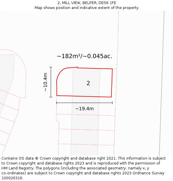 2, MILL VIEW, BELPER, DE56 1FE: Plot and title map