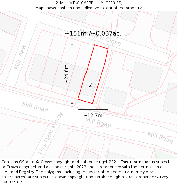 2, MILL VIEW, CAERPHILLY, CF83 3SJ: Plot and title map